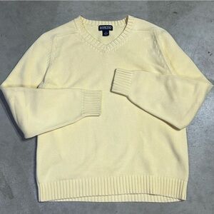 Mens Lands‎ End Vintage Yellow Cotton Knit V Neck Sweater Medium Pullover